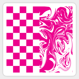 Checks and Swirls in Magenta and White Sticker